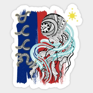 Philippine Flag-Tribal line Art Jellyfish / Baybayin word Matatag (Tough/Stable) Sticker